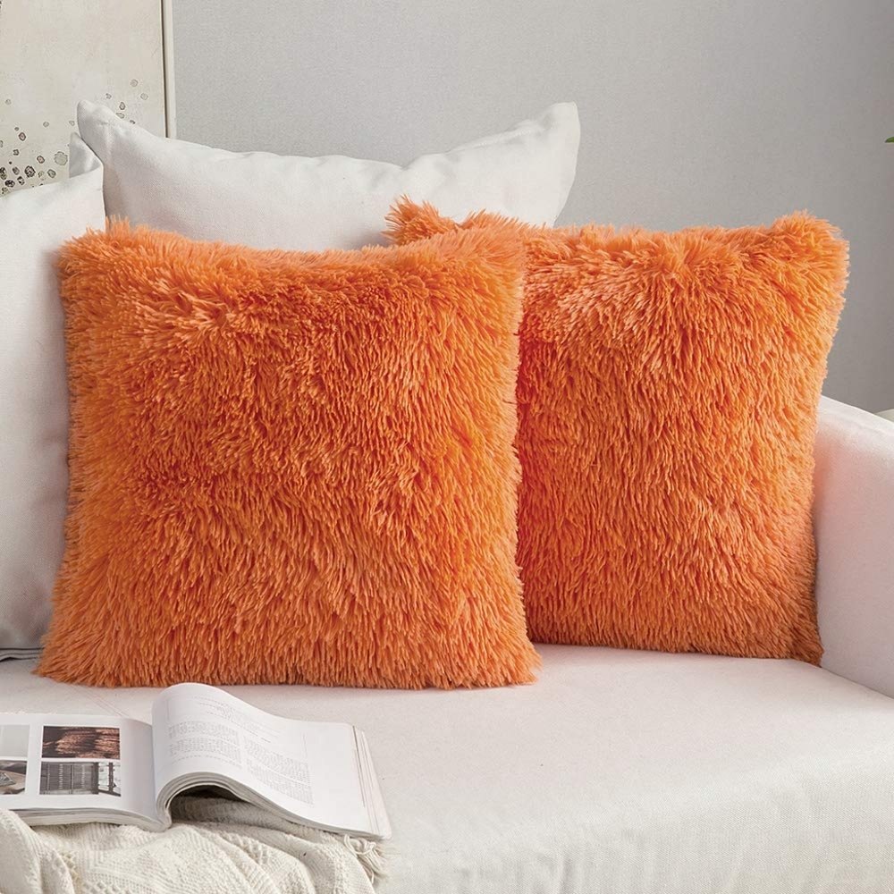 Pack of 2 Luxury Faux Fur Throw Pillow Cover Deluxe Winter Decorative